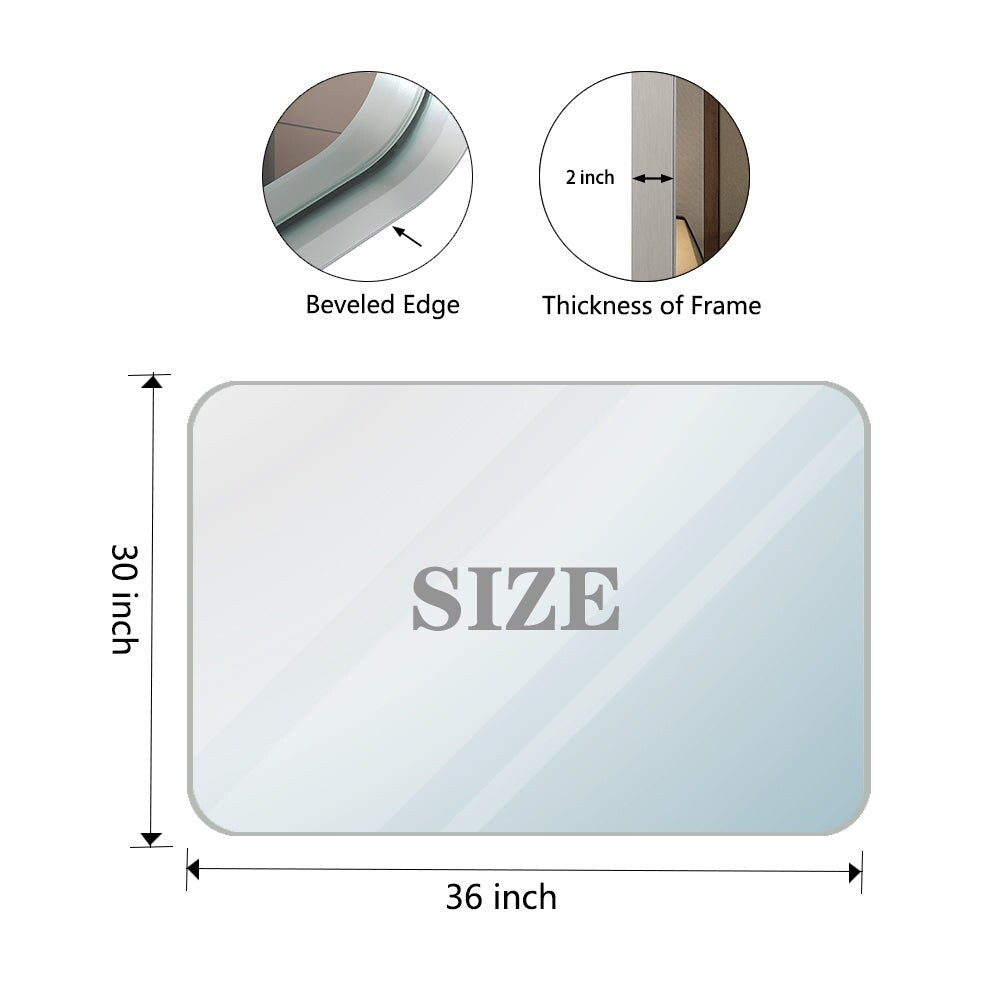Glossy Brushed Silver Rounded Corner Rectangle Bathroom Mirror