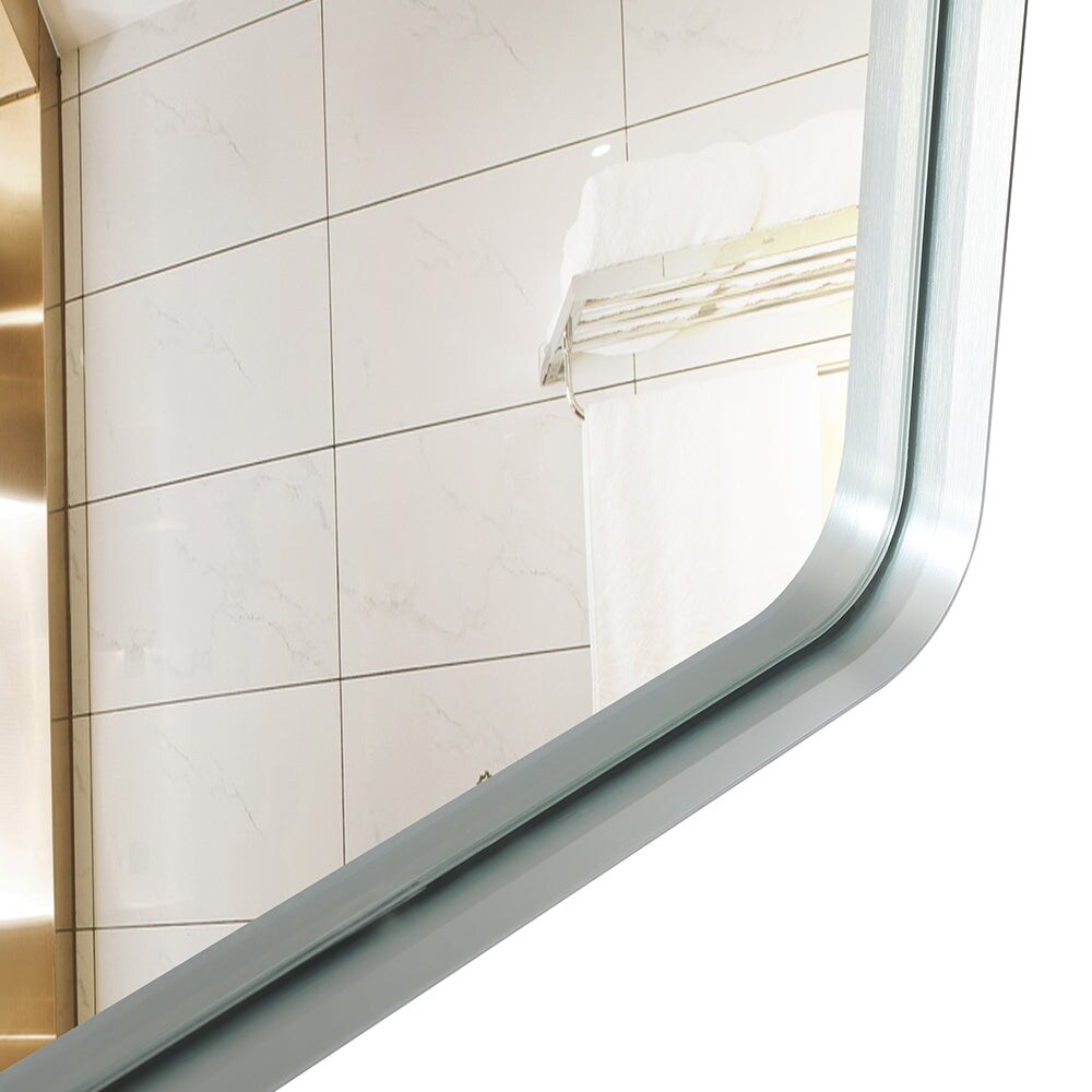 Glossy Brushed Silver Rounded Corner Rectangle Bathroom Mirror
