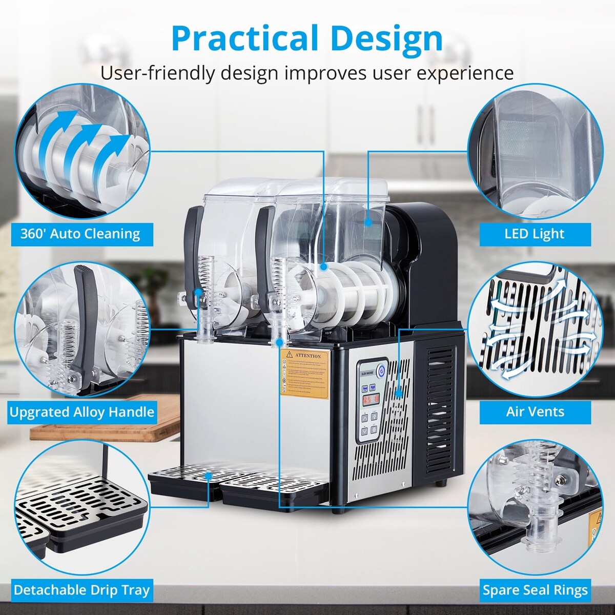 370W Commercial Slushy Machine Frozen Drink Maker 4Lx2-Bowl - 8L/2 Gal