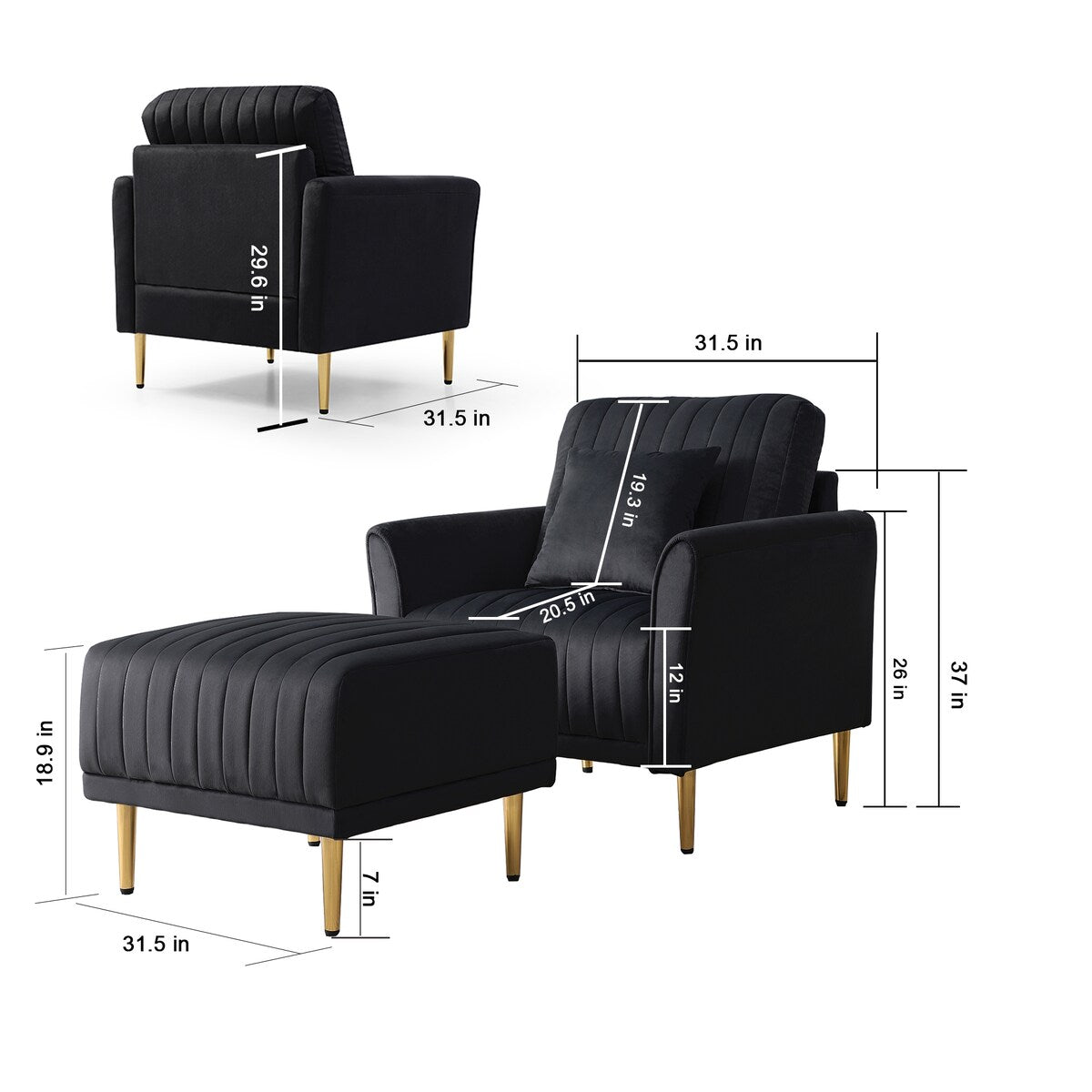 37" Single Sofa with Ottoman Set for Living Room Bedroom
