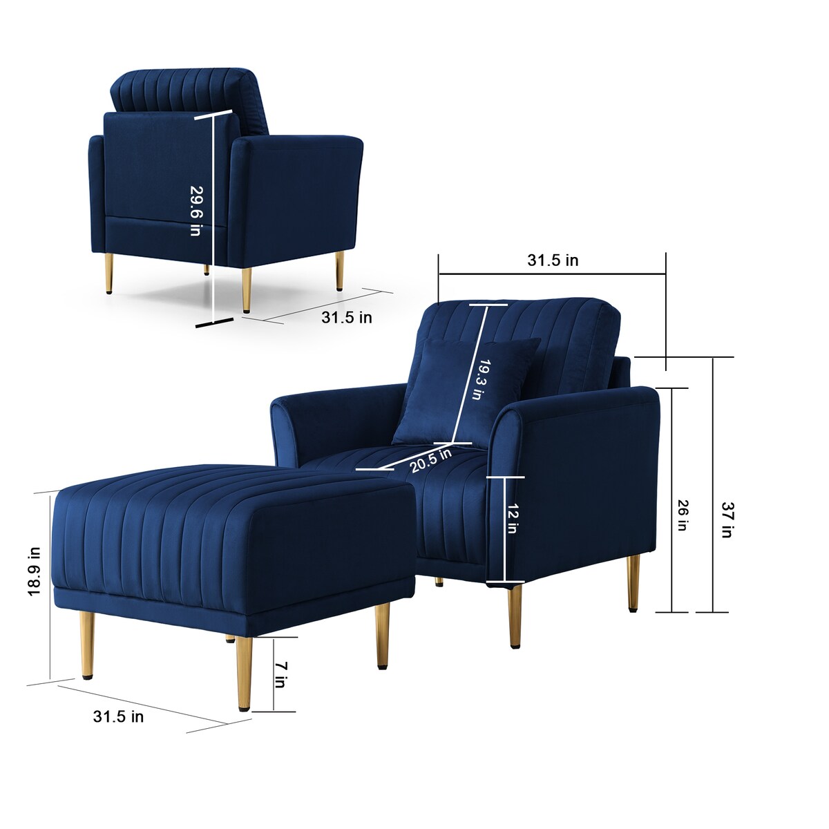 37" Single Sofa with Ottoman Set for Living Room Bedroom
