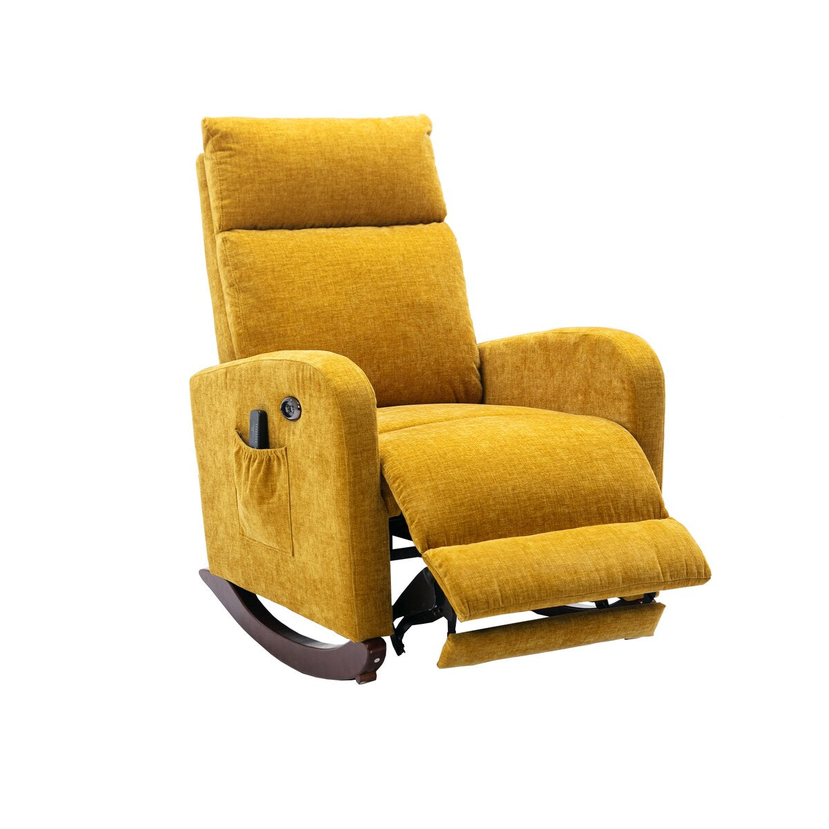 38.19" Polyster Fabric Upholstered Rocking Chair with Massaging Modes, Adjust Back and Soft Cushion for Living Room, Bedroom