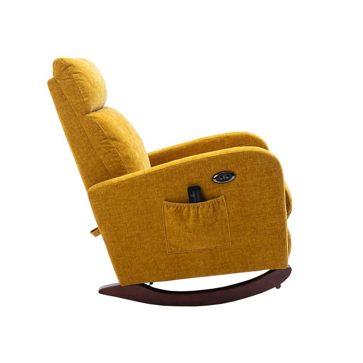 38.19" Polyster Fabric Upholstered Rocking Chair with Massaging Modes, Adjust Back and Soft Cushion for Living Room, Bedroom