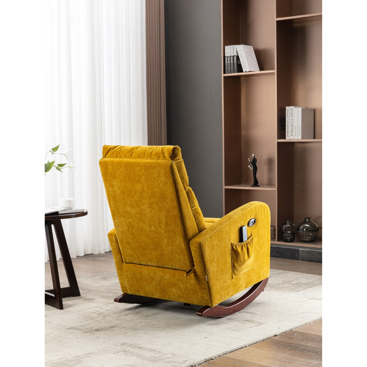 38.19" Polyster Fabric Upholstered Rocking Chair with Massaging Modes, Adjust Back and Soft Cushion for Living Room, Bedroom