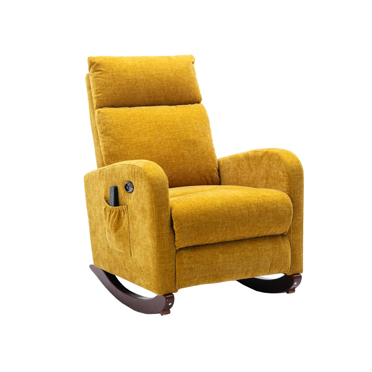38.19" Polyster Fabric Upholstered Rocking Chair with Massaging Modes, Adjust Back and Soft Cushion for Living Room, Bedroom