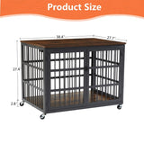 38.4''W Furniture style dog crate wrought iron frame door with side openings, Rustic Brown