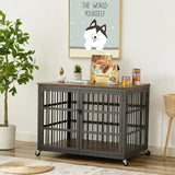 38.4''W Furniture style dog crate wrought iron frame door with side openings, Rustic Brown