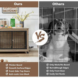 38.58"W Furniture Style Dog Crate Side Table With Rotatable Feeding Bowl, Wheels, Three Doors