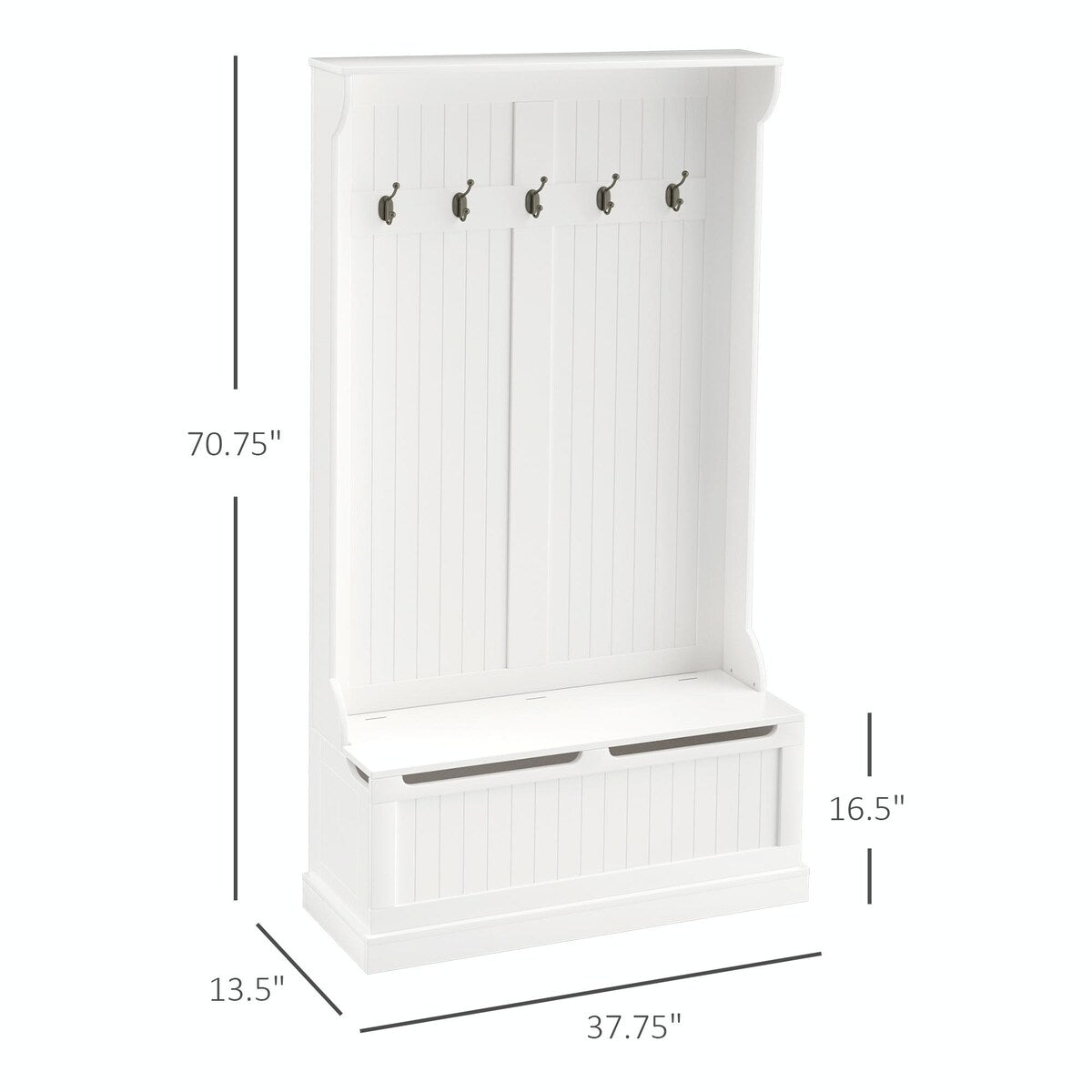 38" 3-in-1 Entryway Hall Tree with Storage Bench, Coat Rack with 4 Hooks, and Shoe Storage