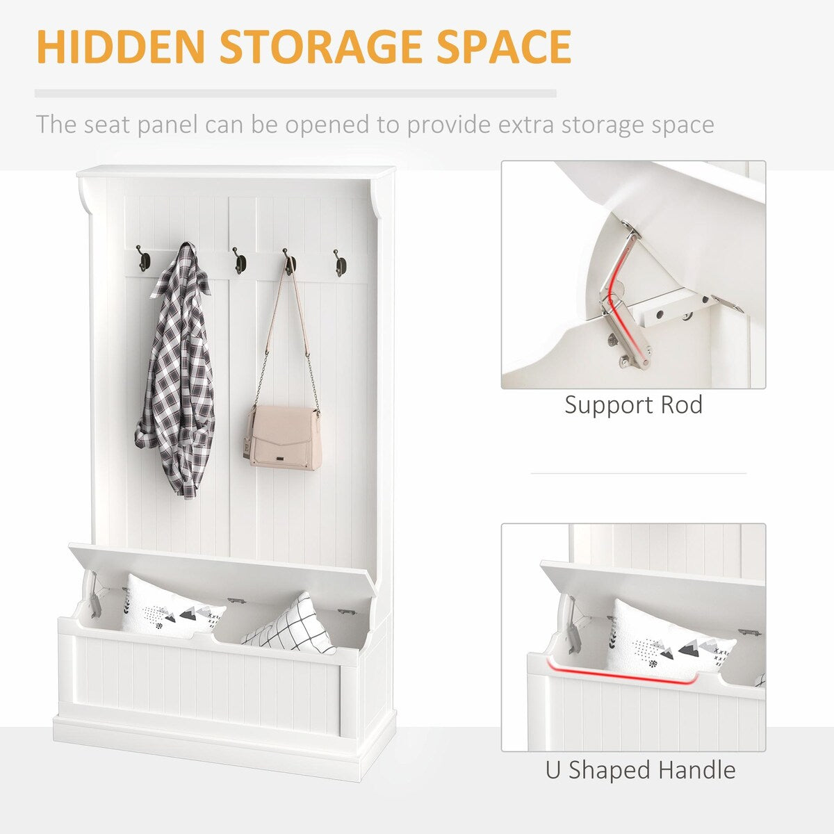 38" 3-in-1 Entryway Hall Tree with Storage Bench, Coat Rack with 4 Hooks, and Shoe Storage
