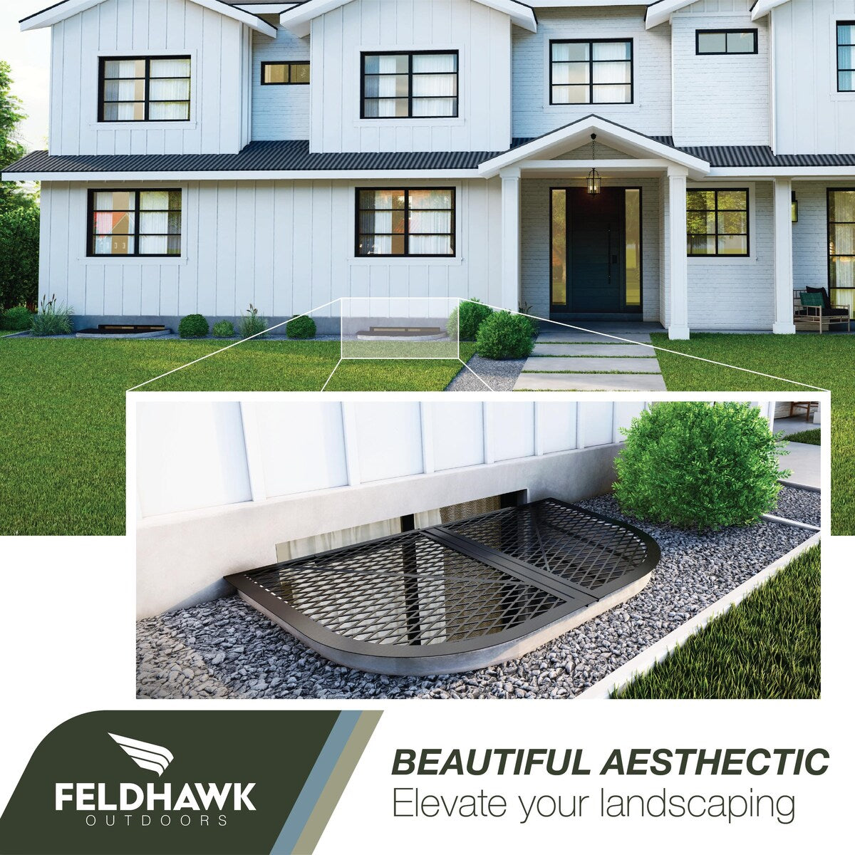 38" x 64" Window Well Cover Powder Coat Black Mesh Steel Well Cover D - Shaped Egress Covering Semi-universal fit.