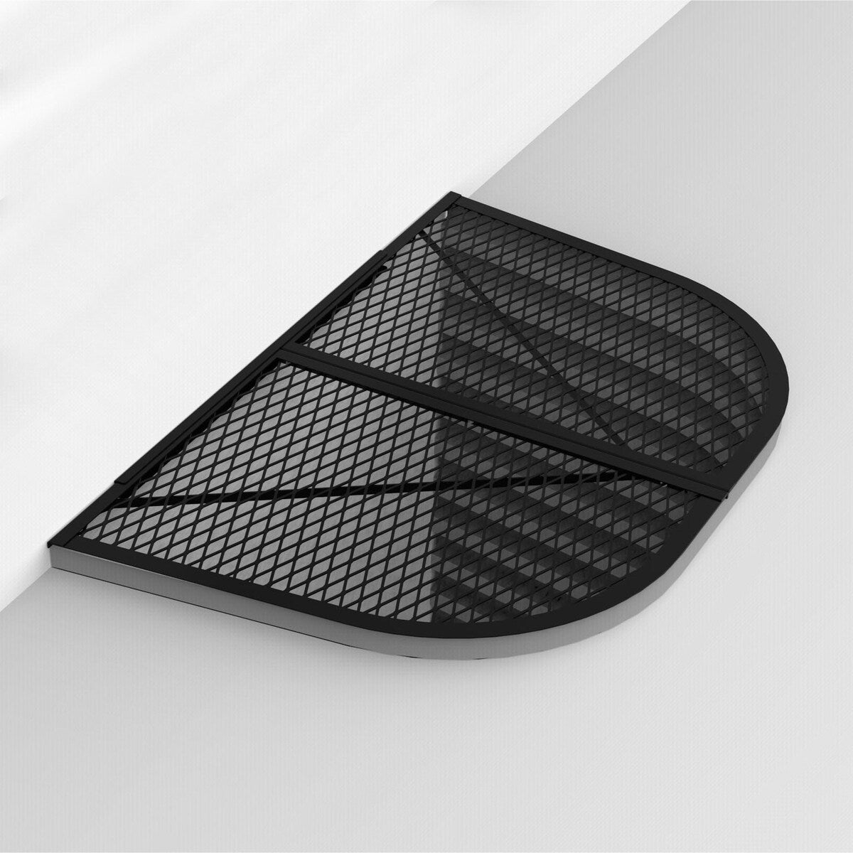38" x 64" Window Well Cover Powder Coat Black Mesh Steel Well Cover D - Shaped Egress Covering Semi-universal fit.