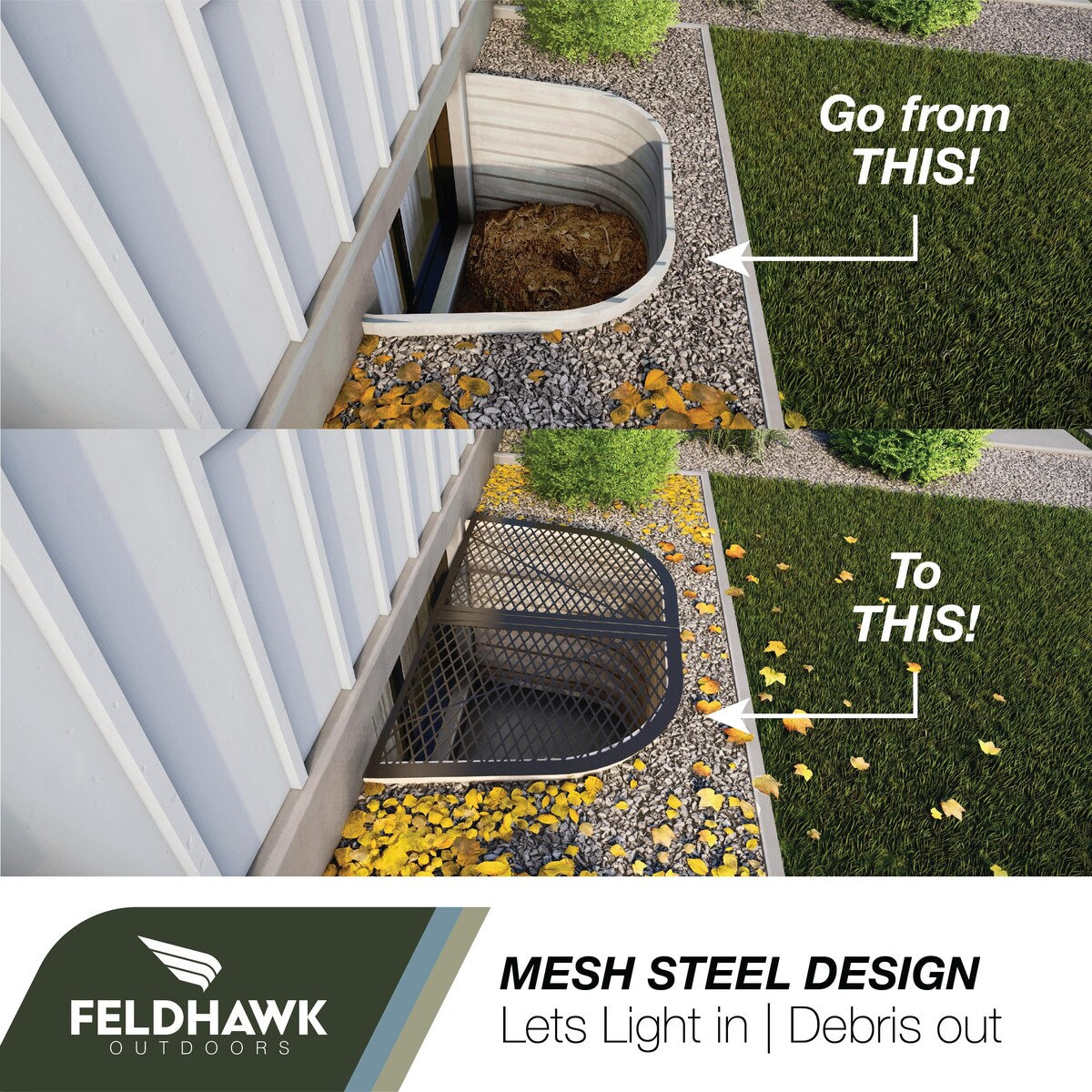 38" x 64" Window Well Cover Powder Coat Black Mesh Steel Well Cover D - Shaped Egress Covering Semi-universal fit.