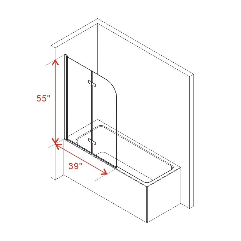 39 in. W x 55 in. H Pivot Tub Door in Matte Black with Clear Tempered Glass