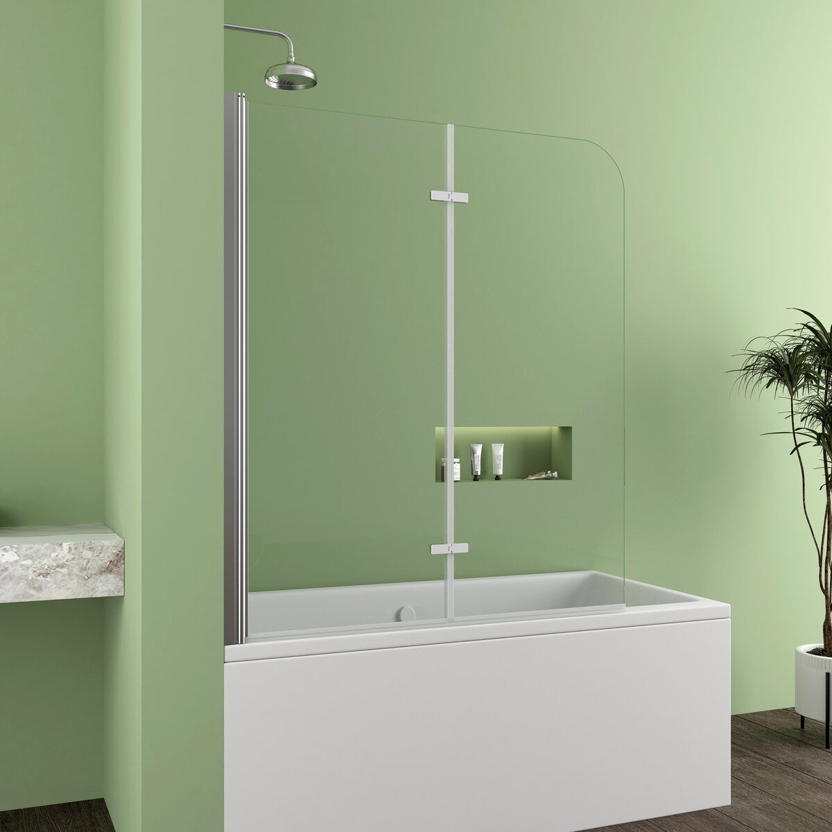 39 in. W x 55 in. H Pivot Tub Door in Matte Black with Clear Tempered Glass