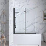 39 in. W x 55 in. H Pivot Tub Door in Matte Black with Clear Tempered Glass