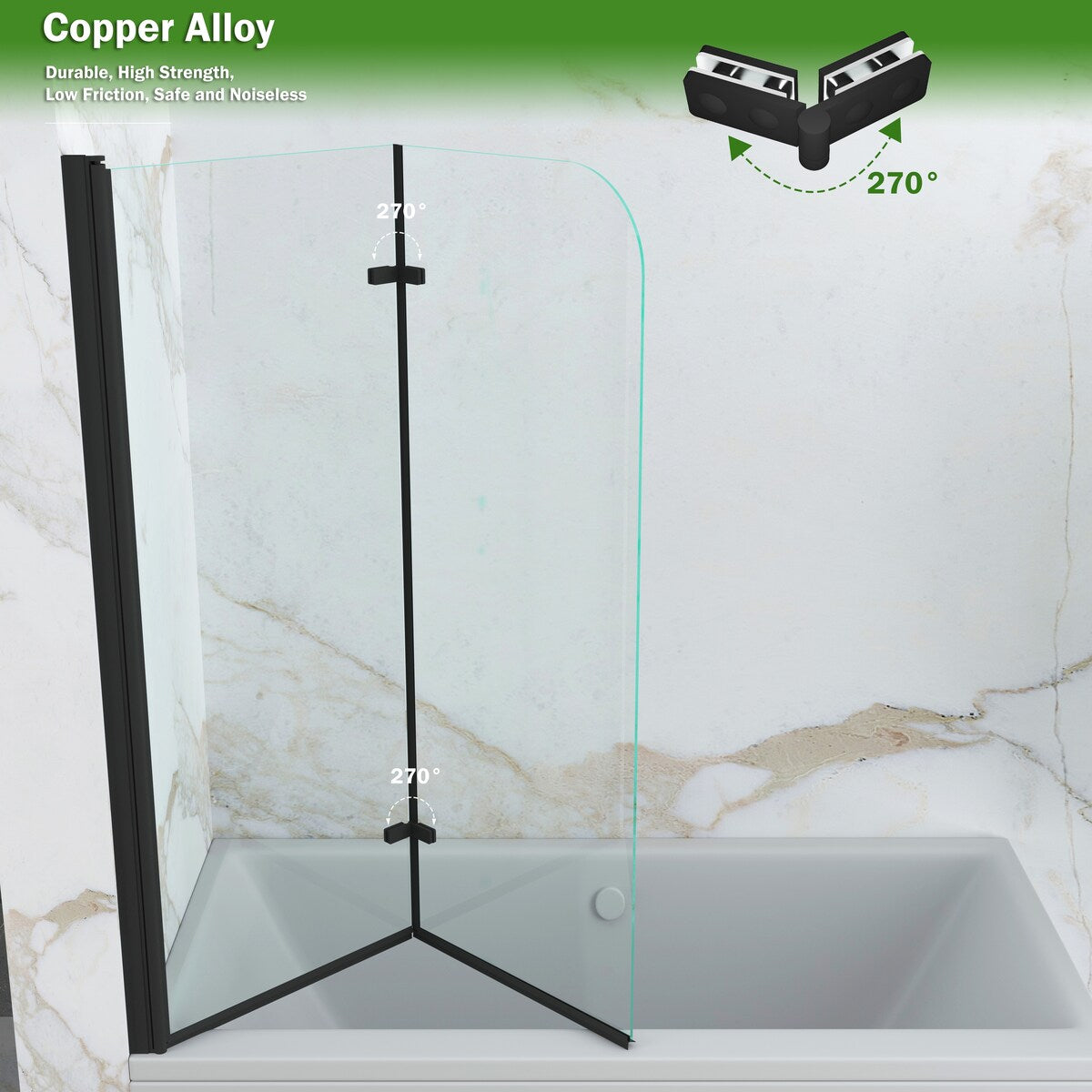 39 in. W x 55 in. H Pivot Tub Door in Matte Black with Clear Tempered Glass