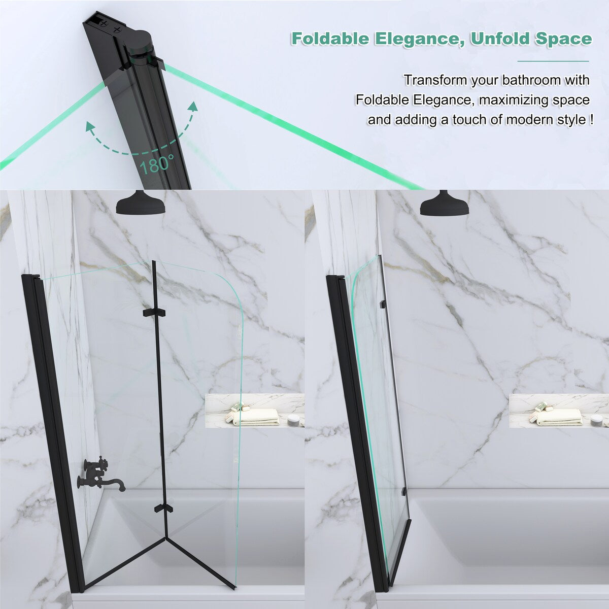 39 in. W x 55 in. H Pivot Tub Door in Matte Black with Clear Tempered Glass