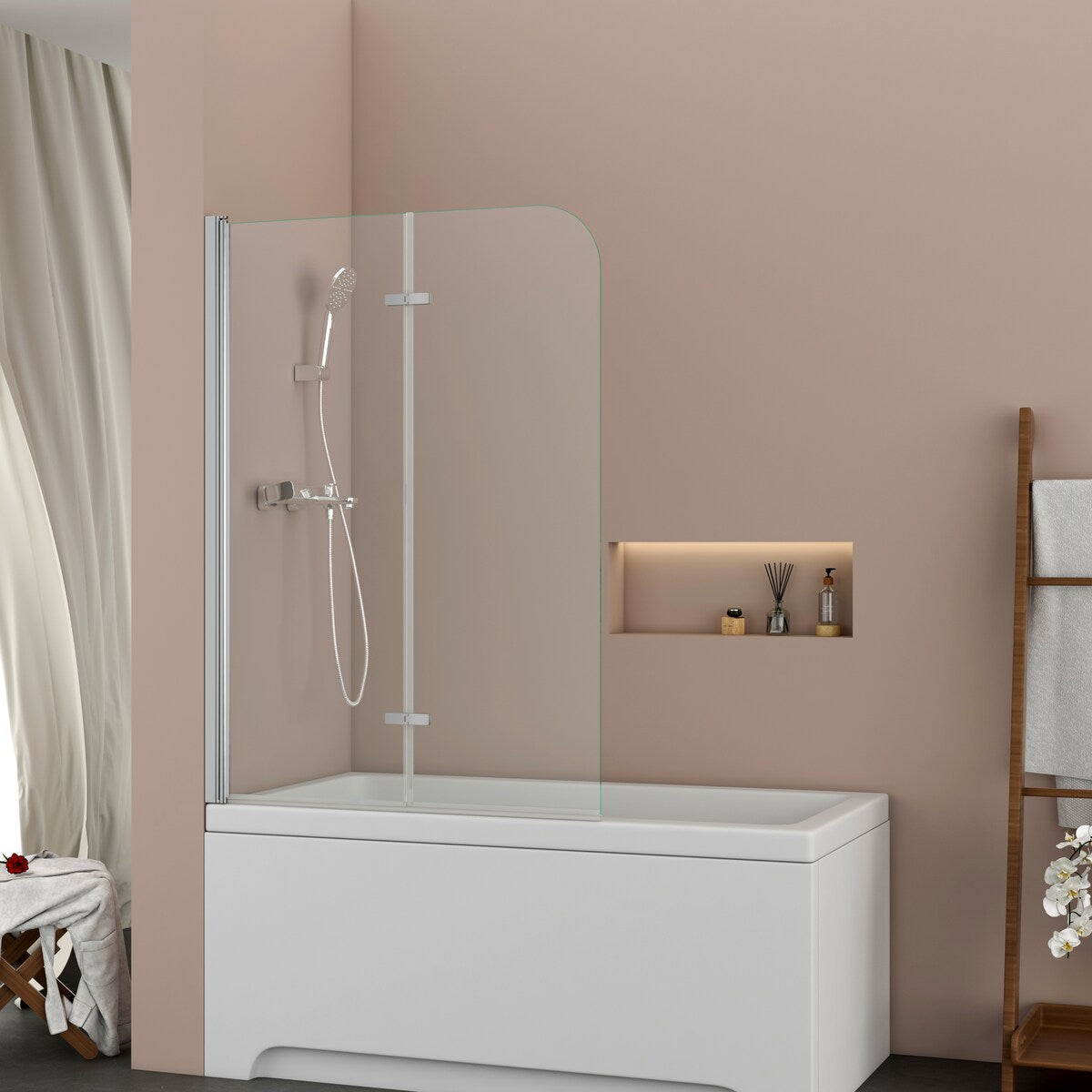 39 in. W x 55 in. H Pivot Tub Door in Matte Black with Clear Tempered Glass