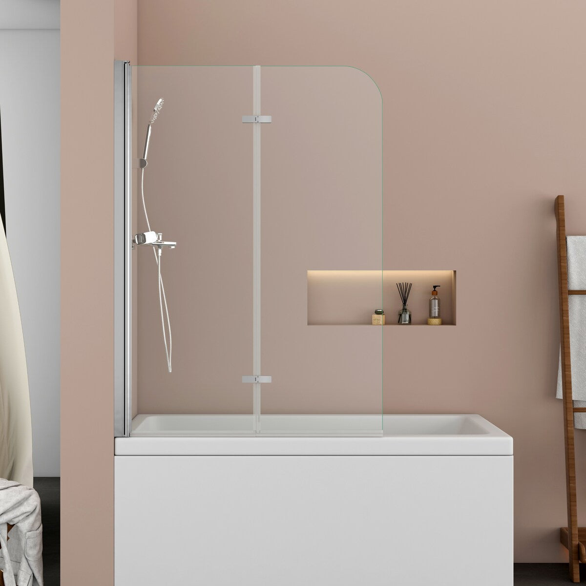 39 in. W x 55 in. H Pivot Tub Door in Matte Black with Clear Tempered Glass