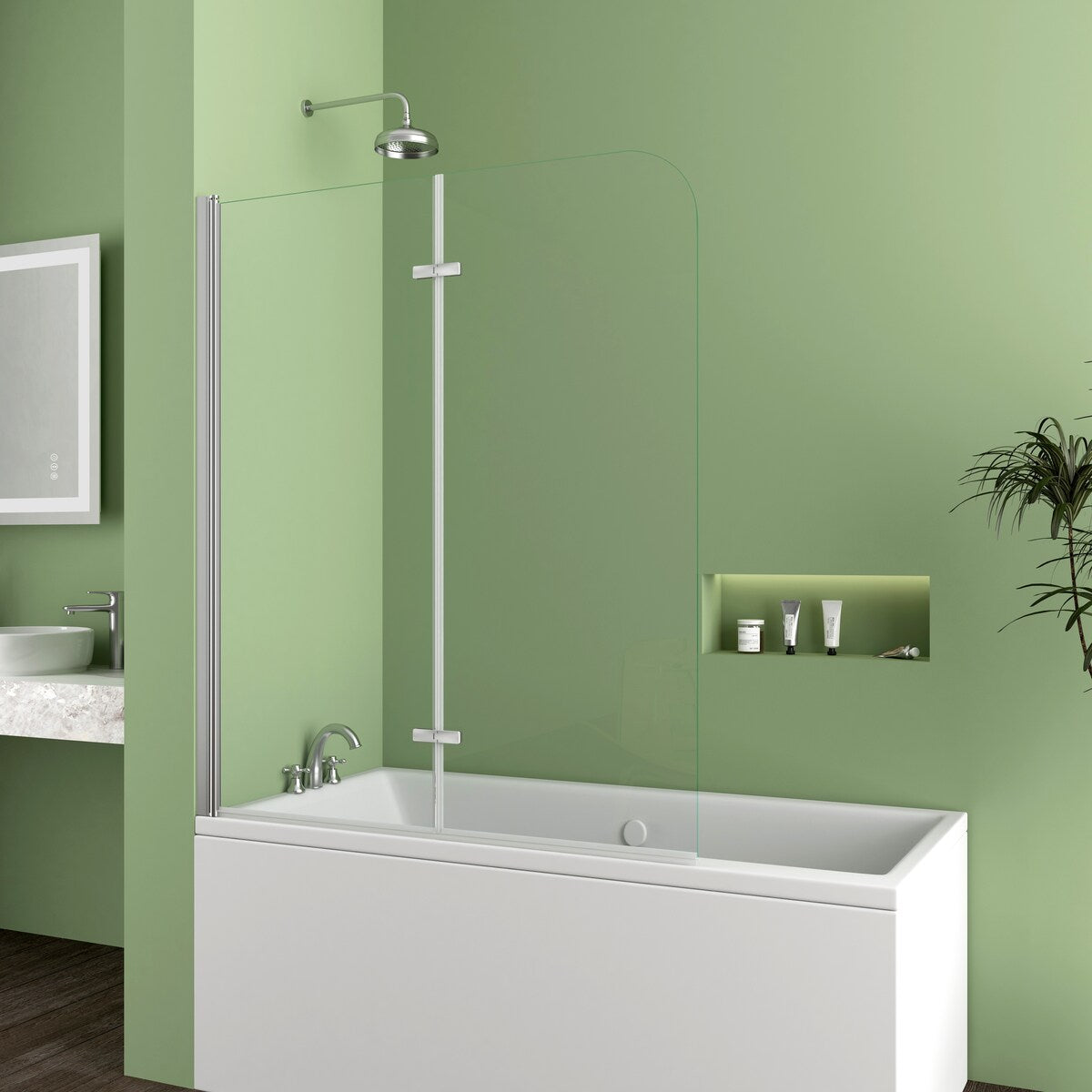 39 in. W x 55 in. H Pivot Tub Door in Matte Black with Clear Tempered Glass