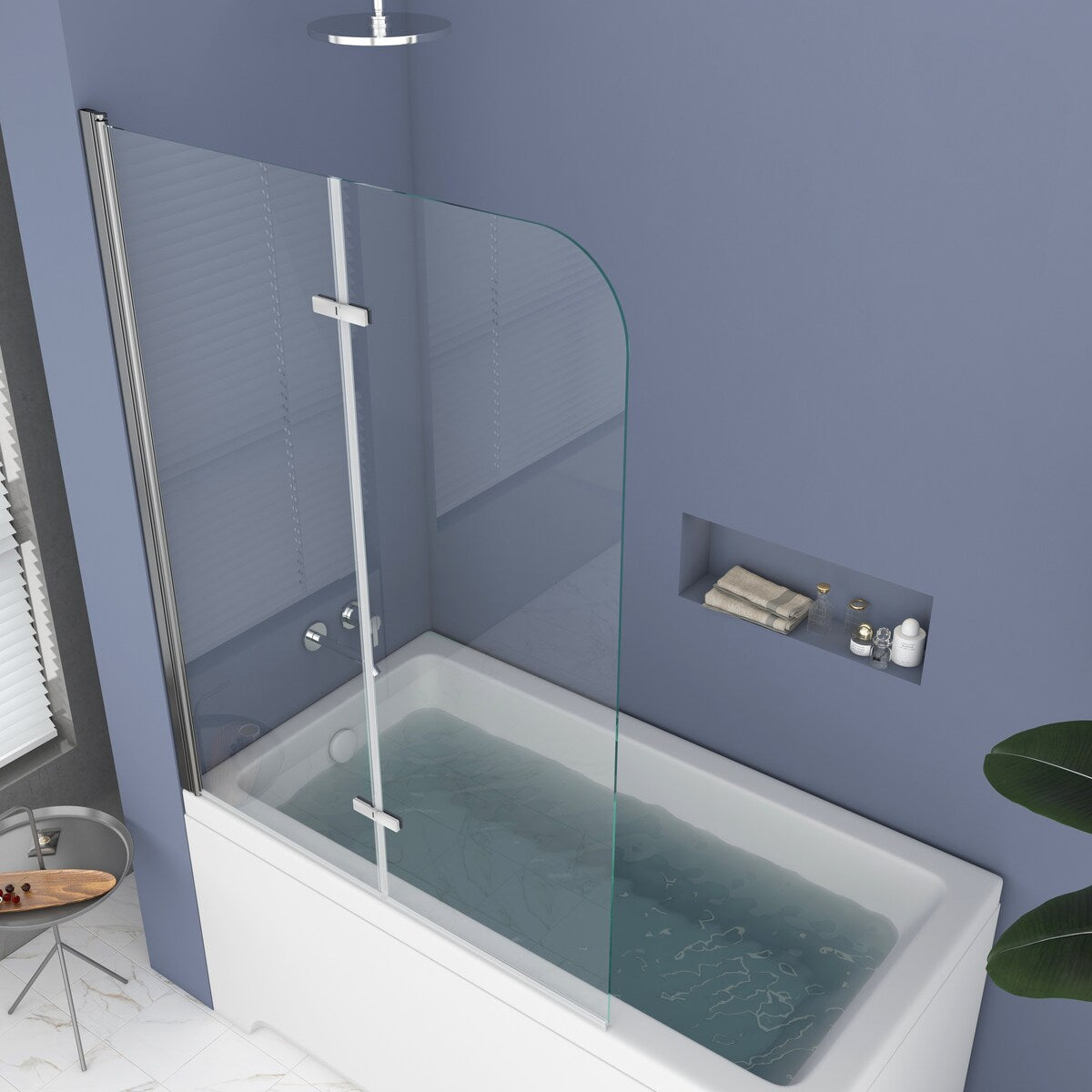 39 in. W x 55 in. H Pivot Tub Door in Matte Black with Clear Tempered Glass