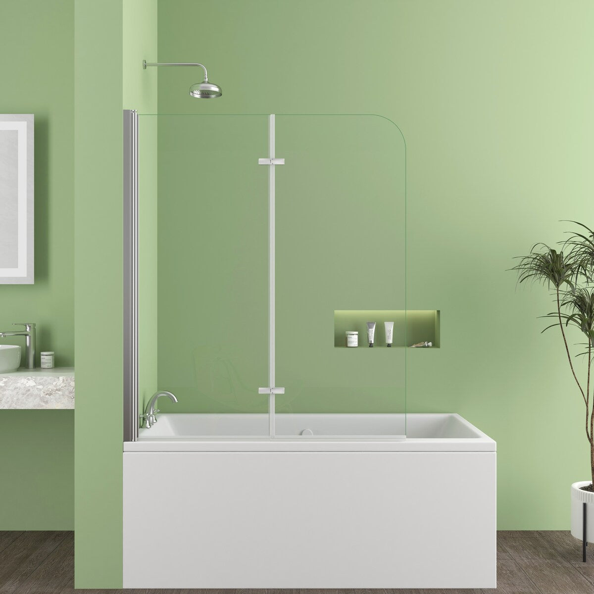 39 in. W x 55 in. H Pivot Tub Door in Matte Black with Clear Tempered Glass