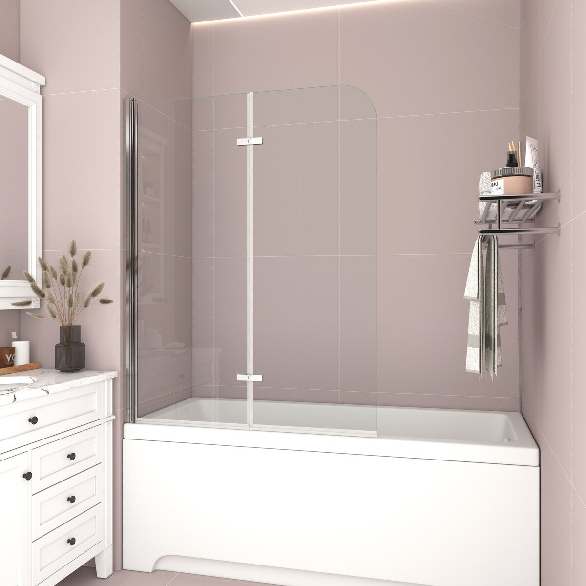 39 in. W x 55 in. H Pivot Tub Door in Matte Black with Clear Tempered Glass