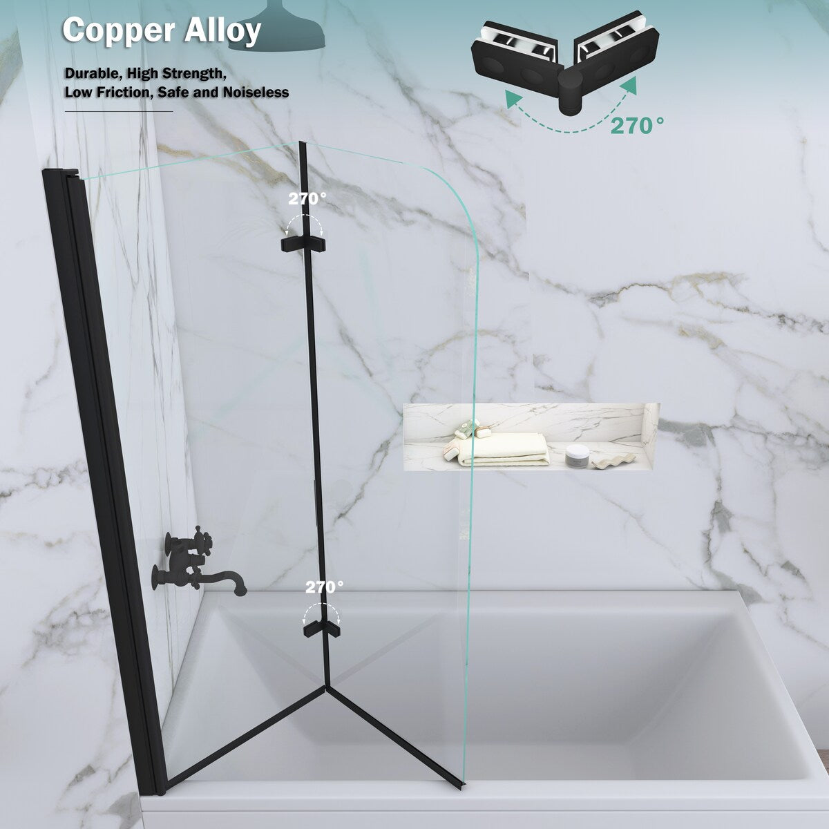 39 in. W x 55 in. H Pivot Tub Door in Matte Black with Clear Tempered Glass