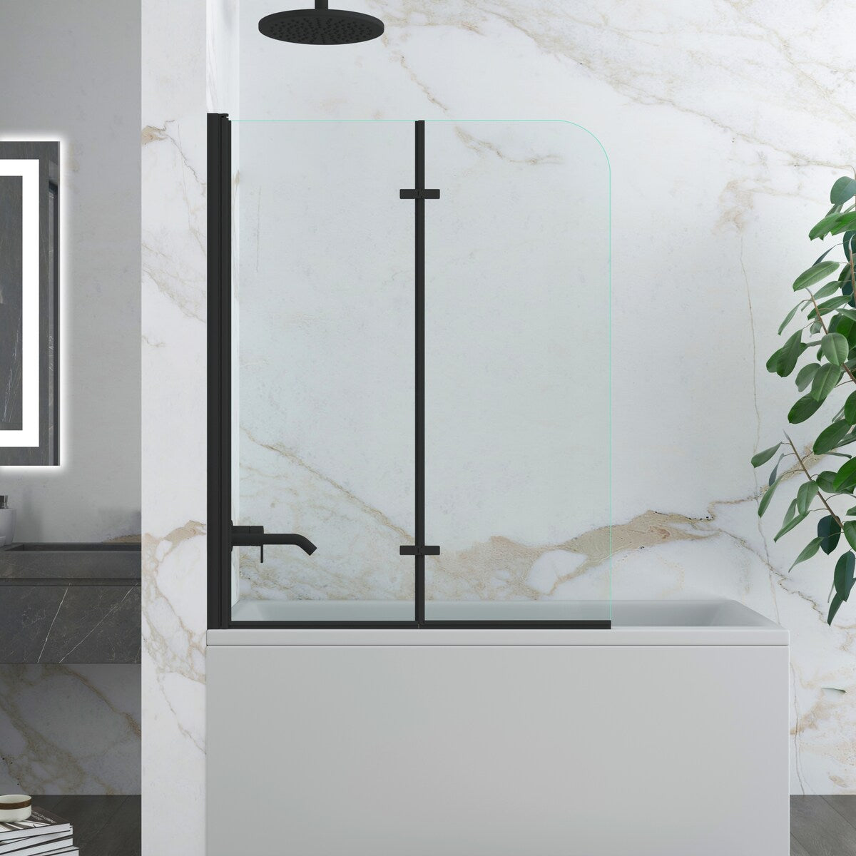 39 in. W x 55 in. H Pivot Tub Door in Matte Black with Clear Tempered Glass