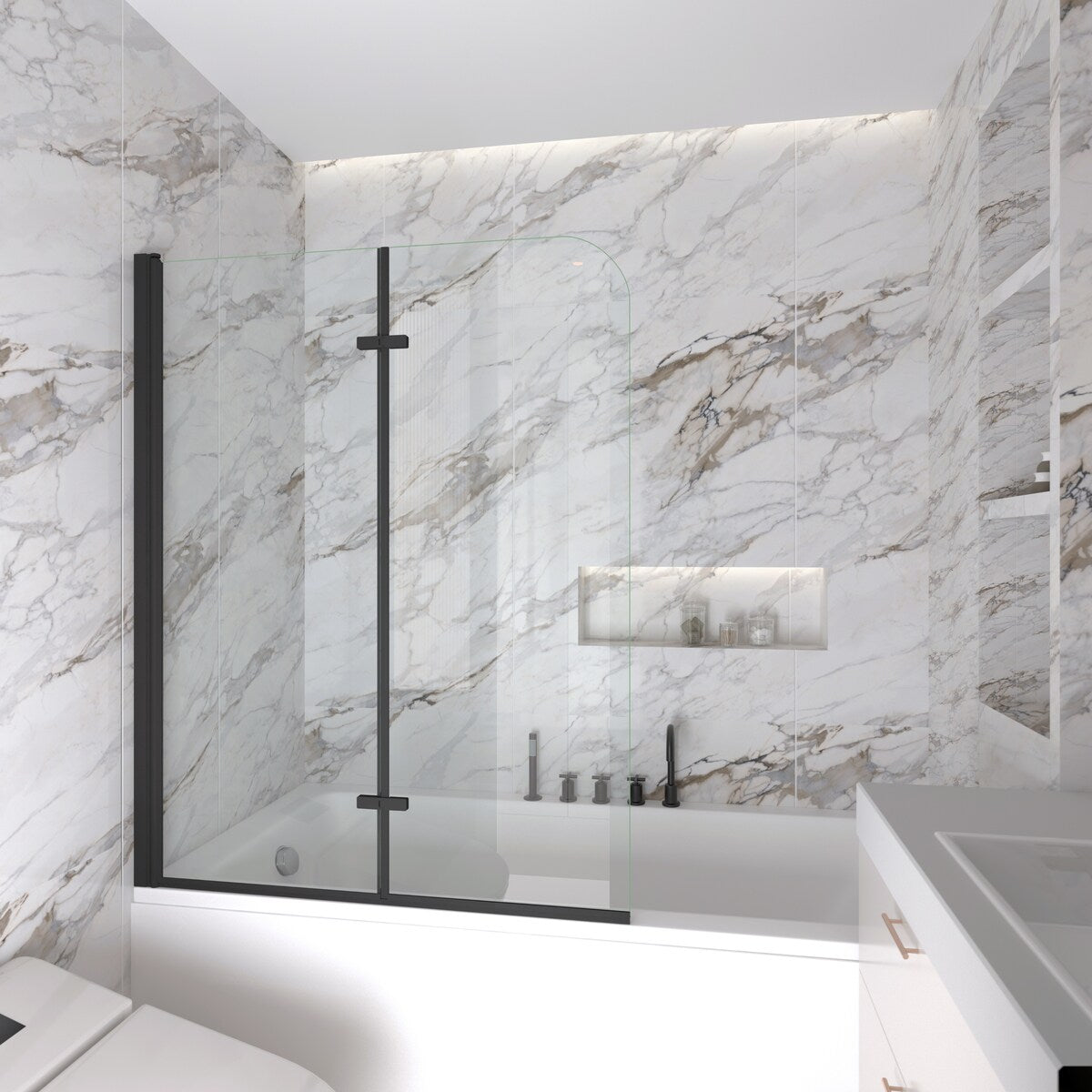 39 in. W x 55 in. H Pivot Tub Door in Matte Black with Clear Tempered Glass