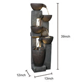 39-inch High 5-Tier Outdoor Water Fountain w/LED Lights for Patio Deck