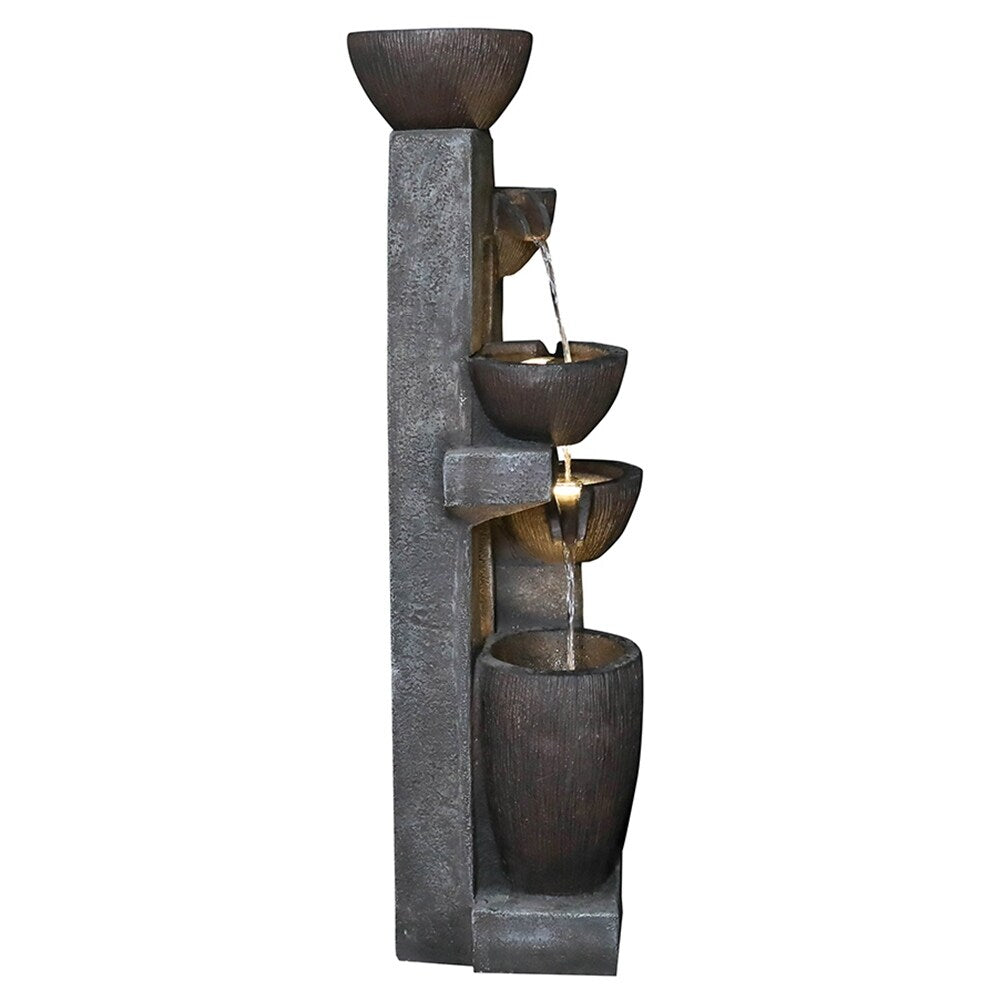 39-inch High 5-Tier Outdoor Water Fountain w/LED Lights for Patio Deck
