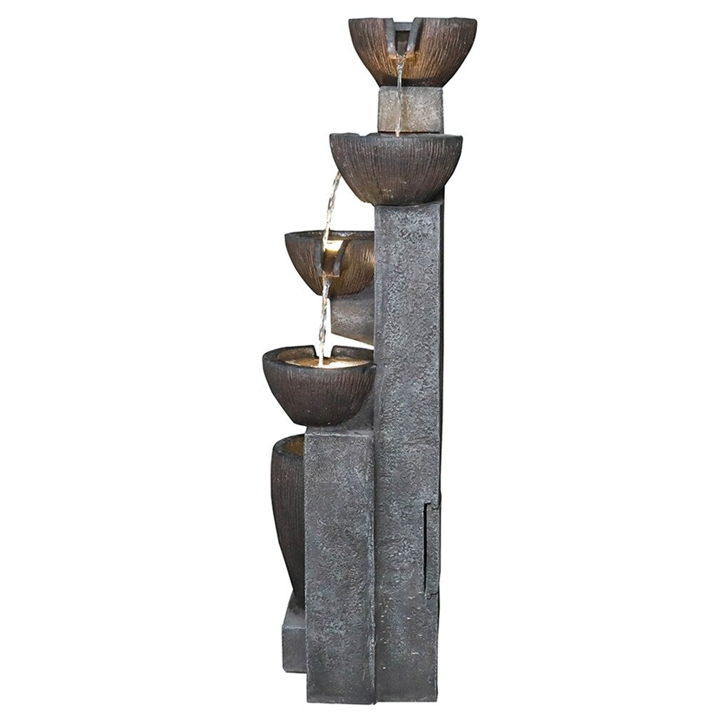 39-inch High 5-Tier Outdoor Water Fountain w/LED Lights for Patio Deck