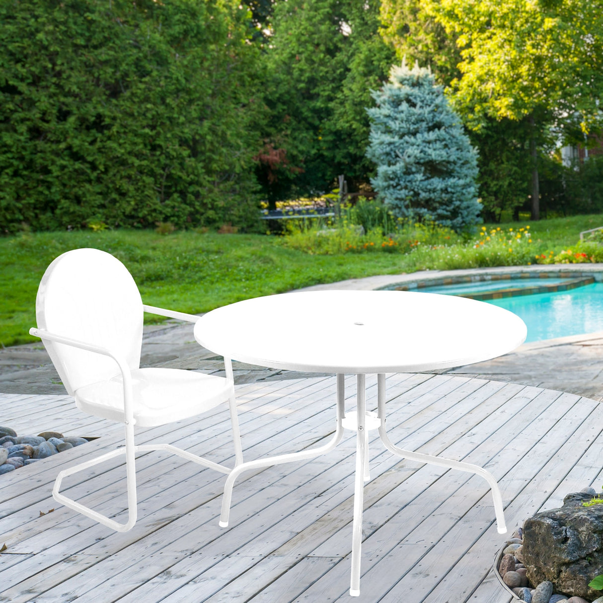39.25" Outdoor Round Retro Metal Tulip Dining Table White