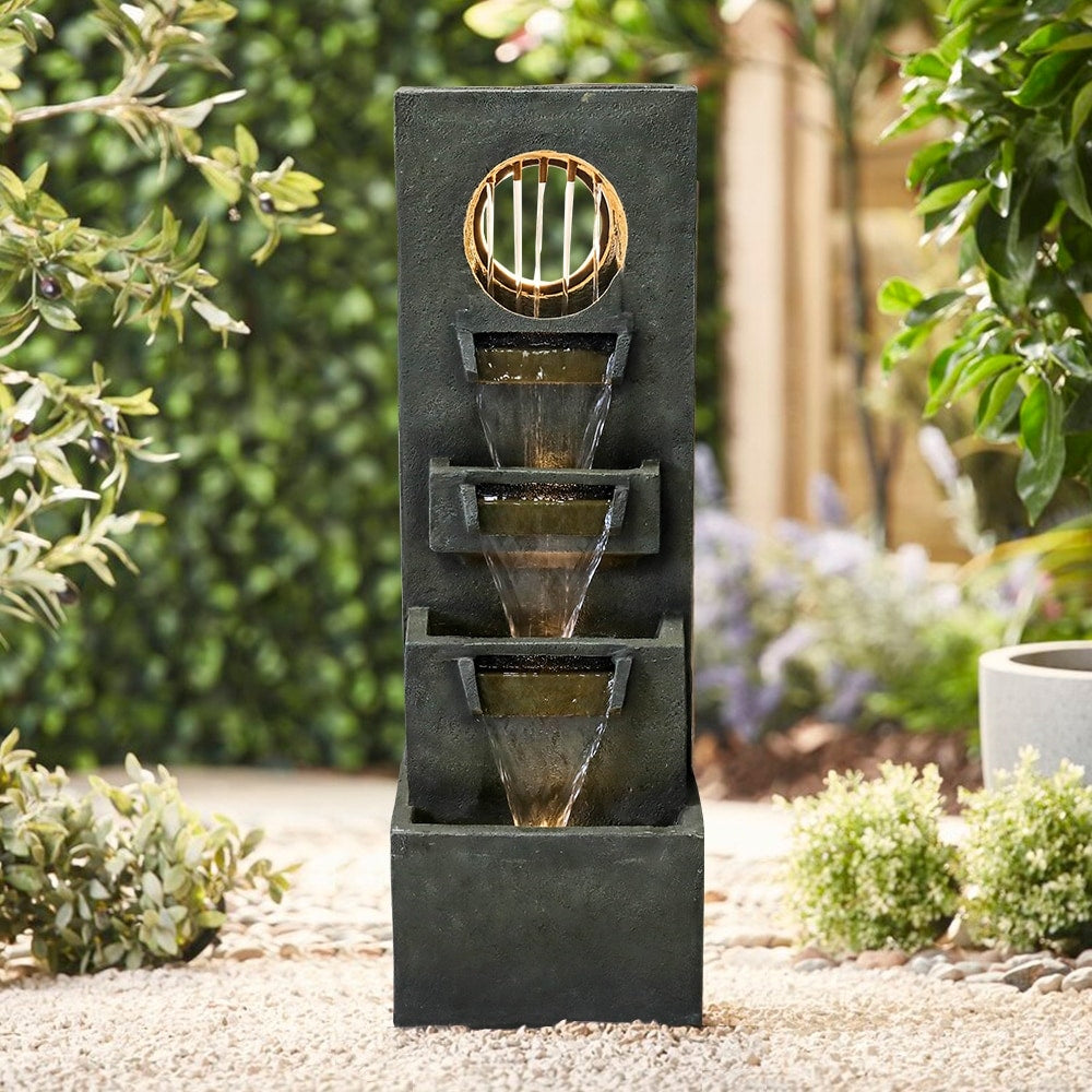 39.3 '' H Modern Slate Stone Look Floor Waterfall Fountain with LED