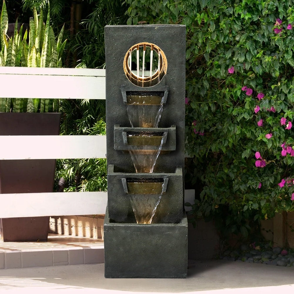 39.3 '' H Modern Slate Stone Look Floor Waterfall Fountain with LED