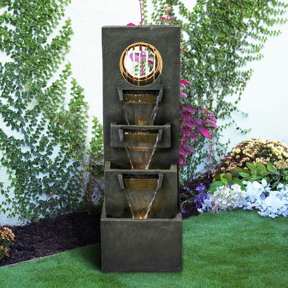 39.3 '' H Modern Slate Stone Look Floor Waterfall Fountain with LED