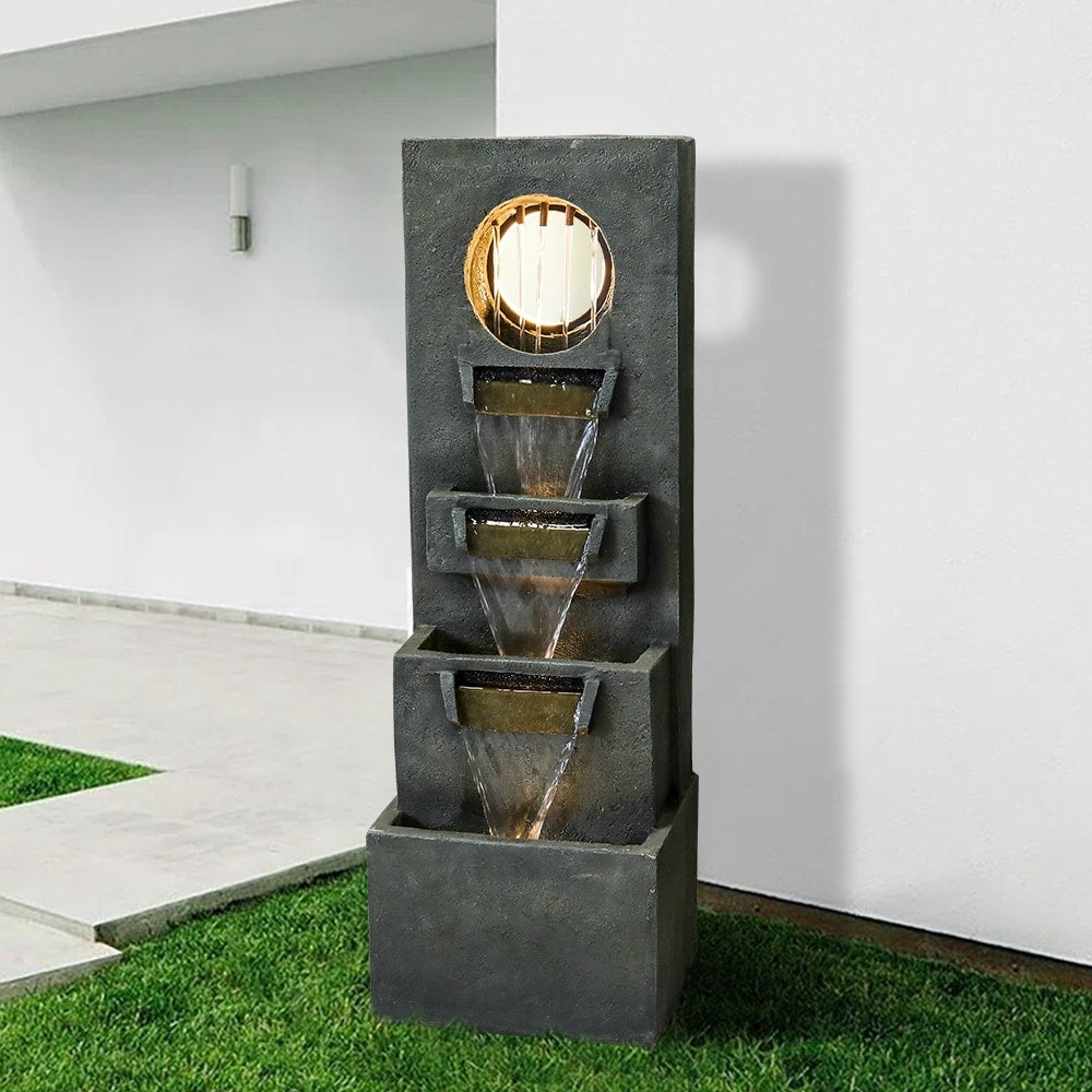 39.3 '' H Modern Slate Stone Look Floor Waterfall Fountain with LED