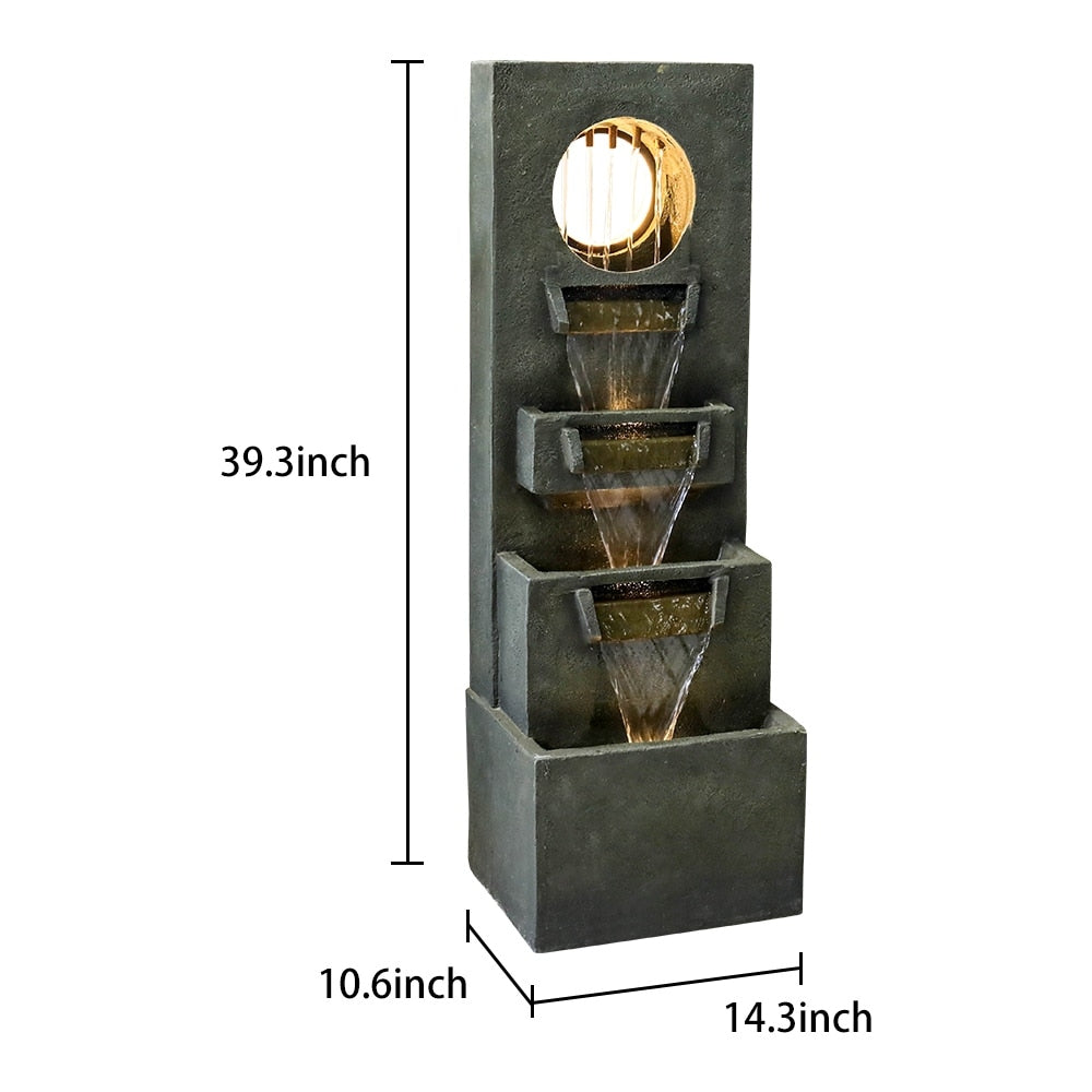 39.3 '' H Modern Slate Stone Look Floor Waterfall Fountain with LED