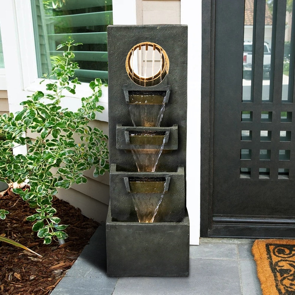 39.3 '' H Modern Slate Stone Look Floor Waterfall Fountain with LED