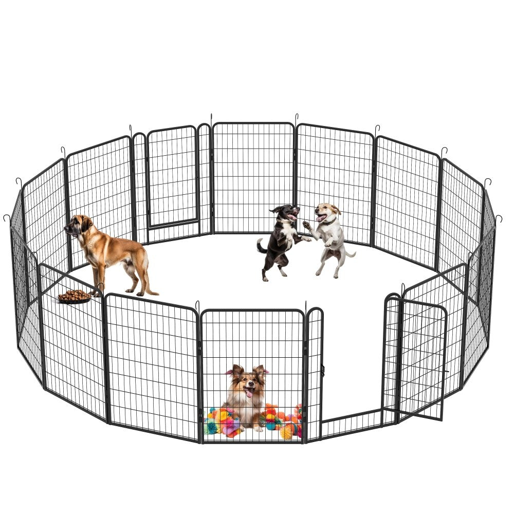 39.37" Dog Fence 16 Panels Heavy Duty Metal Playpen with Door for Outdoor