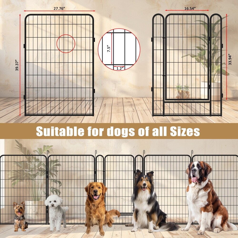 39.37" Dog Fence 16 Panels Heavy Duty Metal Playpen with Door for Outdoor