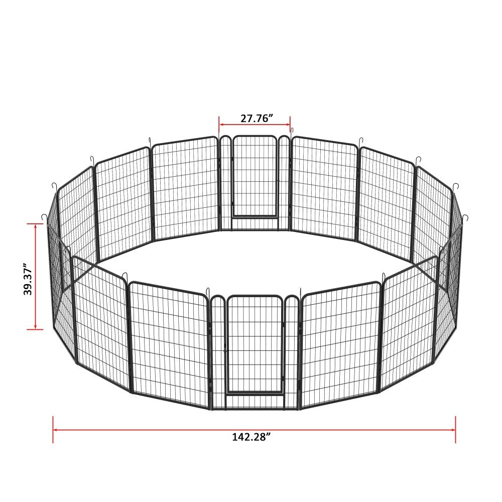 39.37" Dog Fence 16 Panels Heavy Duty Metal Playpen with Door for Outdoor