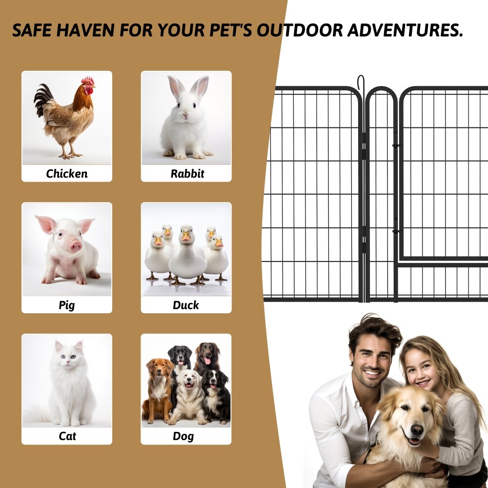 39.37" Dog Fence 16 Panels Heavy Duty Metal Playpen with Door for Outdoor