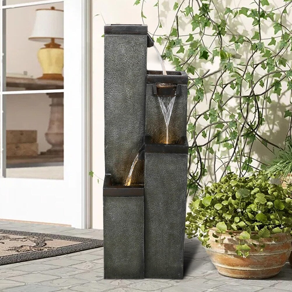 39.3IN Water Fountain Outdoor Modern Floor-Standing Fountain w/Lights