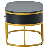 39.4 in. Oval Metal Marble Golden Coffee Table with Drawers & Shelves