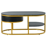 39.4 in. Oval Metal Marble Golden Coffee Table with Drawers & Shelves