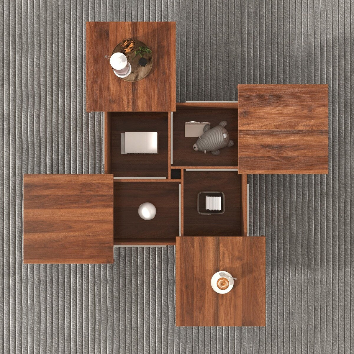 39.4'' Square Marble Veneer Coffee Table with Sliding Top Storage