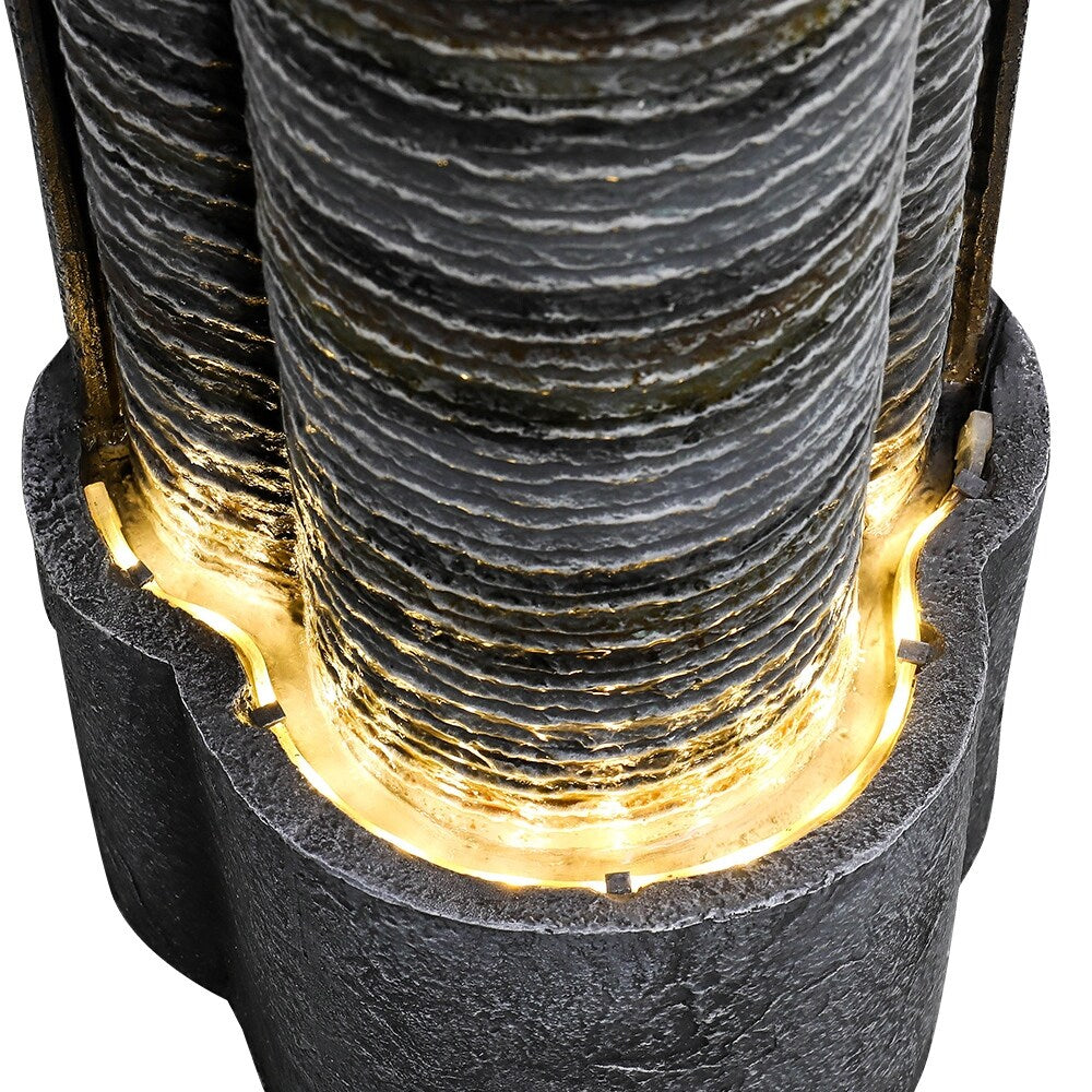 39.5-inch Garden Waterfall Fountain w/LED Lights for Yard, Floor Patio